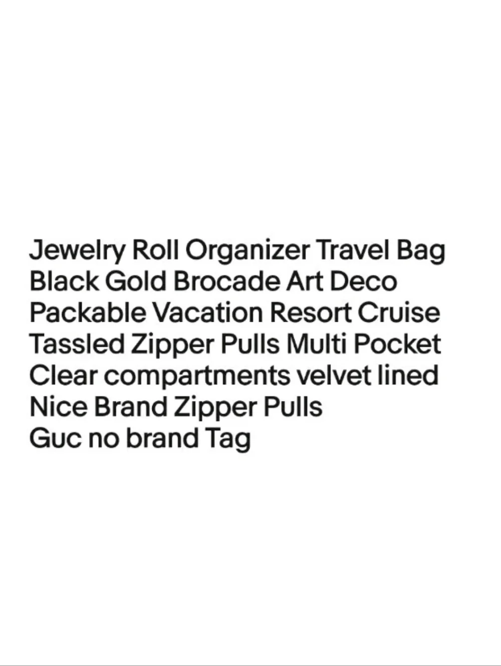 Vintage Jewelry Roll Organizer Travel Bag Packable Vacation Black Gold Brocade